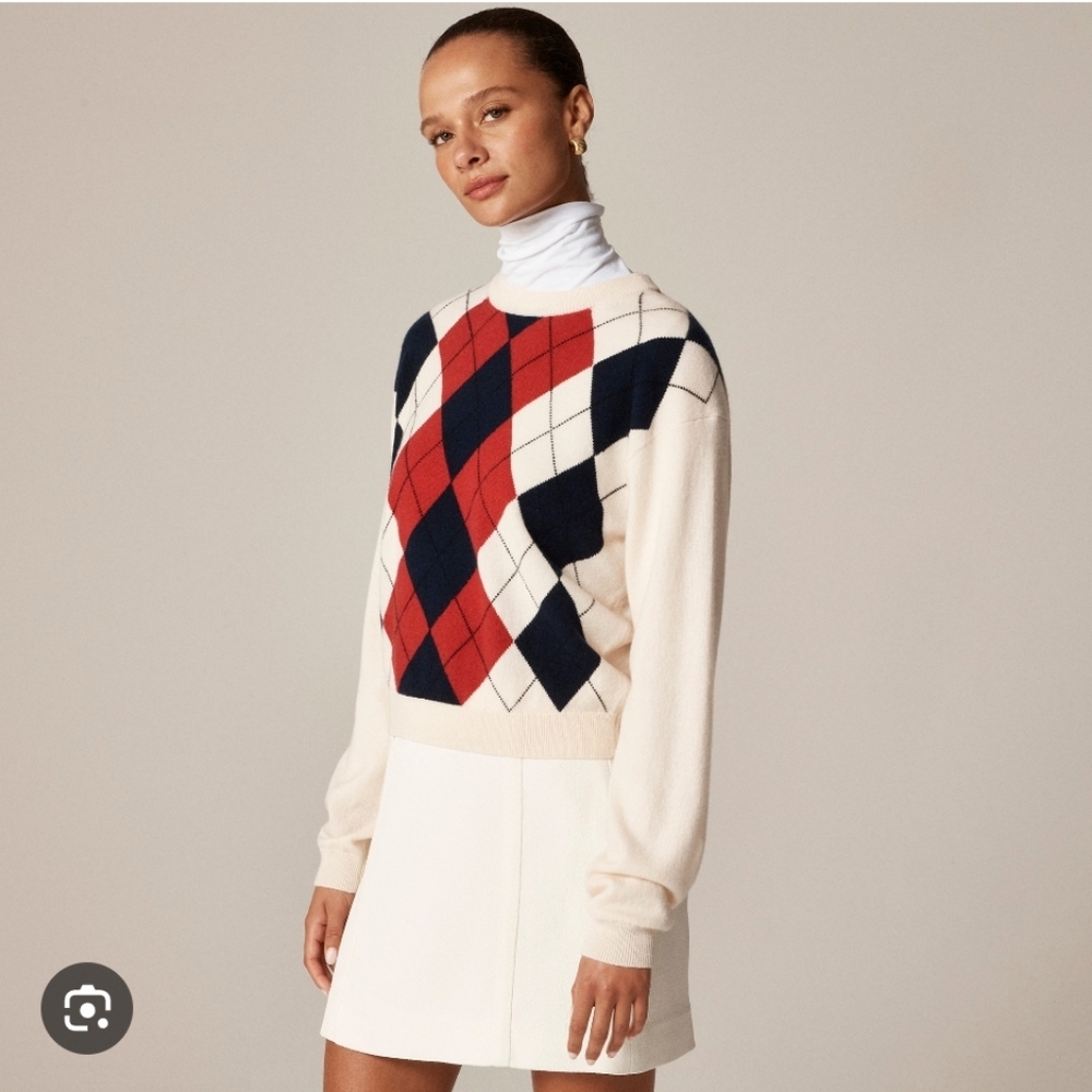 J Crew Perfect cashmere crewneck sweater in argyle CO323 Size Small